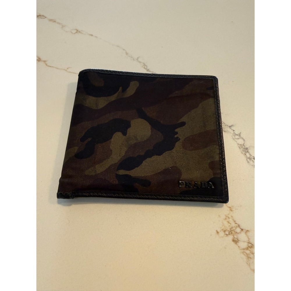 Authentic Prada Camouflage Nylon Bifold Wallet Men's Green Black Italy